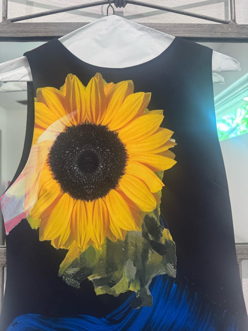 Alice + Olivia Black Dress with Yellow Sunflower & Blue Swirl - Picture 2 of 8